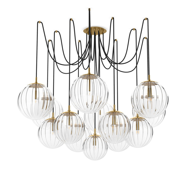 Burnished Brass and Clear Glass 13-Light Chandelier