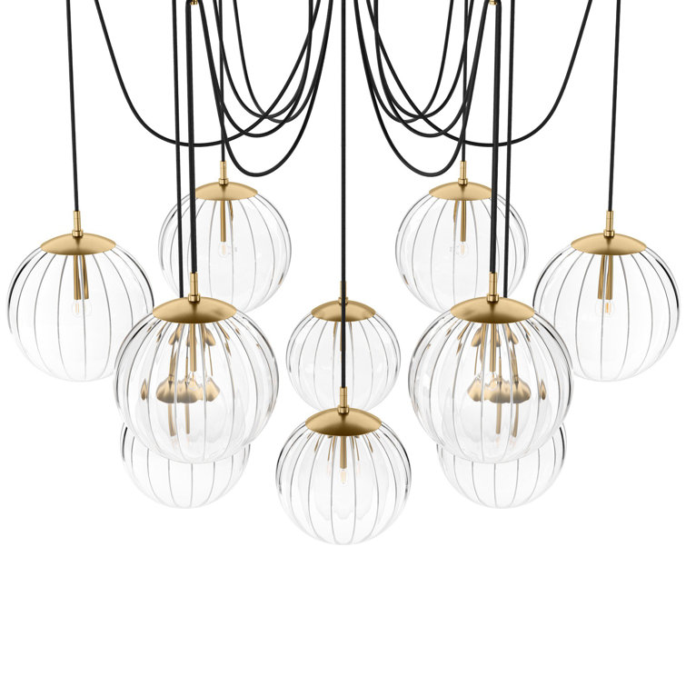 Burnished Brass and Clear Glass 13-Light Chandelier