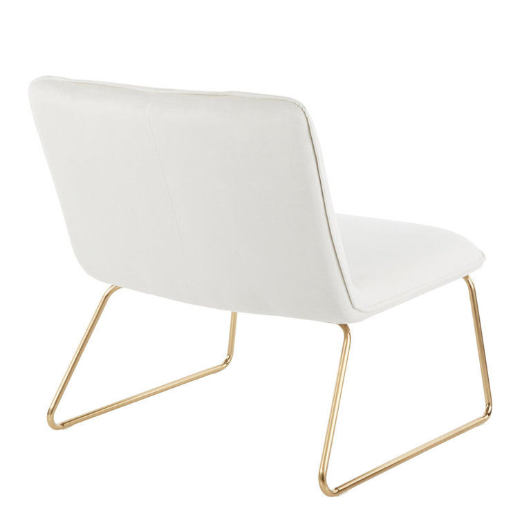 Cream Velvet Contemporary 26" Metal Sleigh Leg Armless Chair