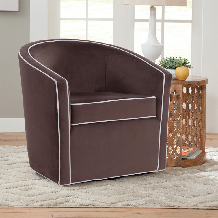 Keely Maple Brown and Cream Velvet Barrel Swivel Chair