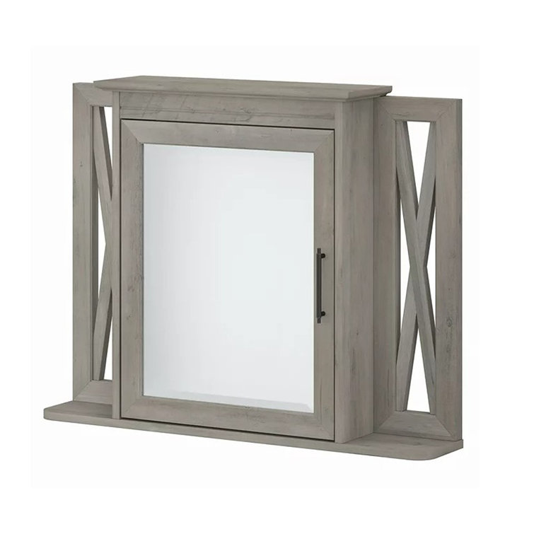 Driftwood Gray Laminated Wood Bathroom Medicine Cabinet with Mirror