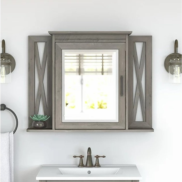 Driftwood Gray Laminated Wood Bathroom Medicine Cabinet with Mirror
