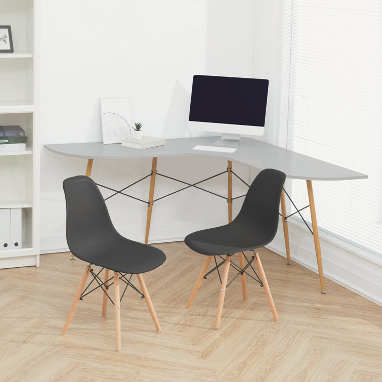 Allan Black Plastic Side Chairs with Wooden Legs, Set of 2
