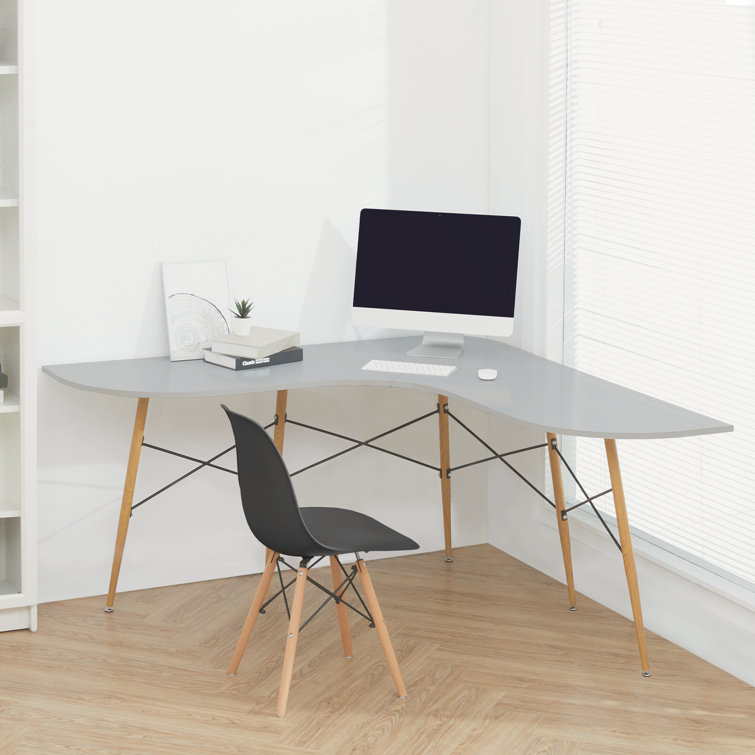 Allan Black Plastic Side Chairs with Wooden Legs, Set of 2