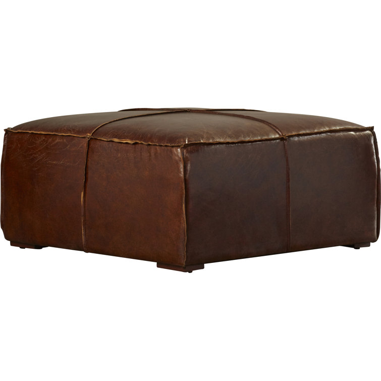 Stamford Square Brown Leather Ottoman with Wood Frame