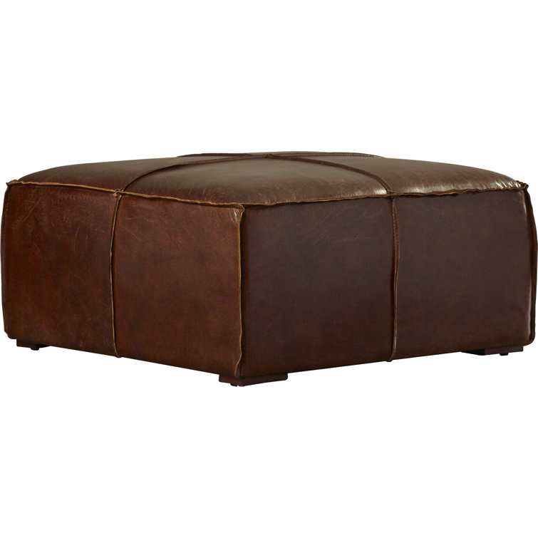 Stamford Square Brown Leather Ottoman with Wood Frame