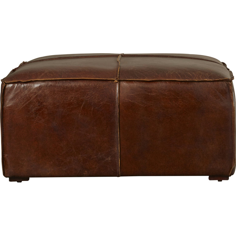 Stamford Square Brown Leather Ottoman with Wood Frame