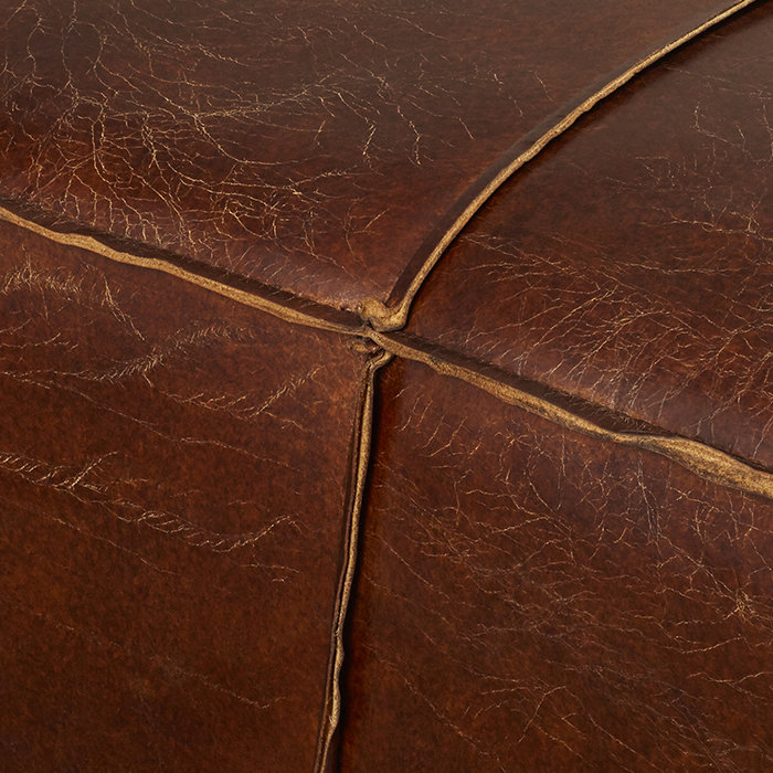 Stamford Square Brown Leather Ottoman with Wood Frame