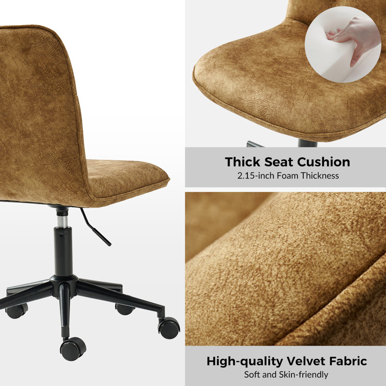 Brown Faux Linen Armless Swivel Task Chair with Metal Base
