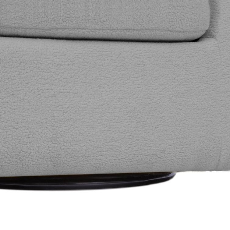 Gray Polyester Blend Swivel Barrel Chair with Wood Base
