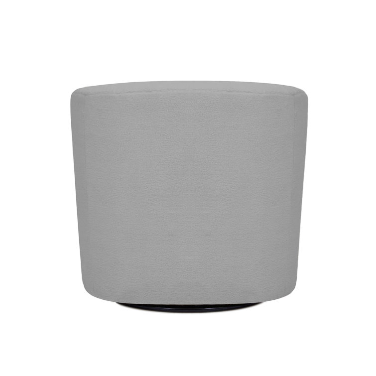 Gray Polyester Blend Swivel Barrel Chair with Wood Base