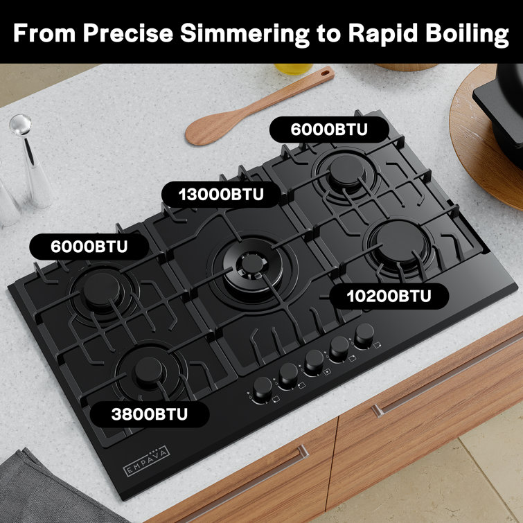 Empava 36" Black Ceramic Stainless Steel 5 Burner Cooktop