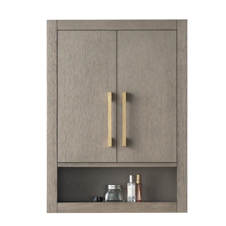 Driftwood Gray Wall Mounted Bathroom Storage Cabinet with Golden Handles