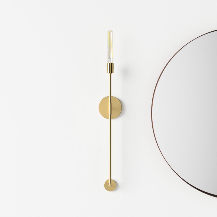 Aged Brass Slim Dimmable Wall Sconce with Stainless Steel