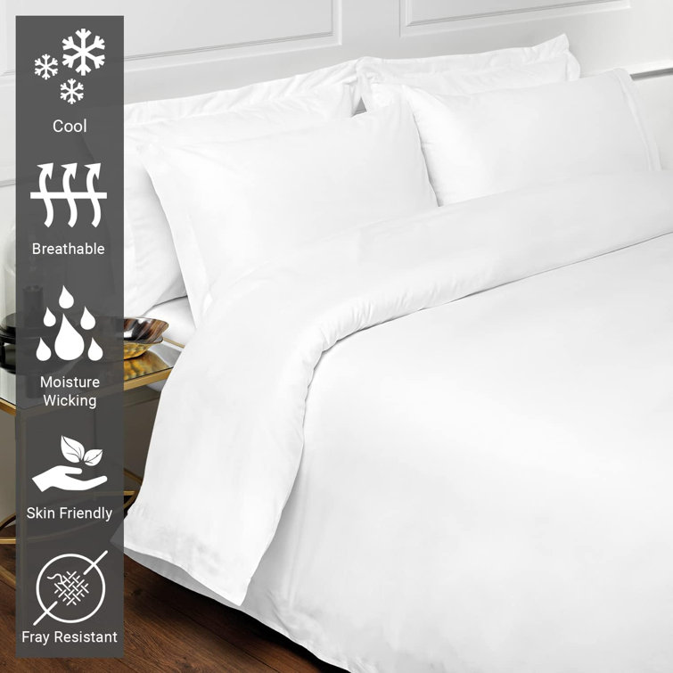 White Twin XL Cotton Duvet Cover Set with Button Closure