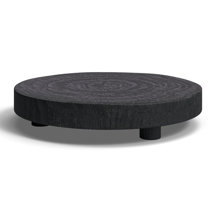 Black Round Solid Wood Ottoman and Coffee Table Tray
