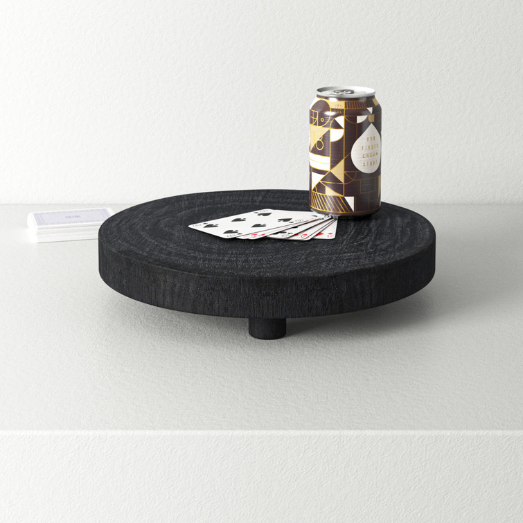 Black Round Solid Wood Ottoman and Coffee Table Tray