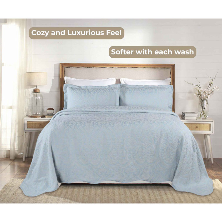 Light Blue Full Floral Cotton Blend Bedspread Set