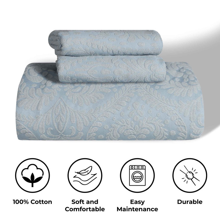 Light Blue Full Floral Cotton Blend Bedspread Set