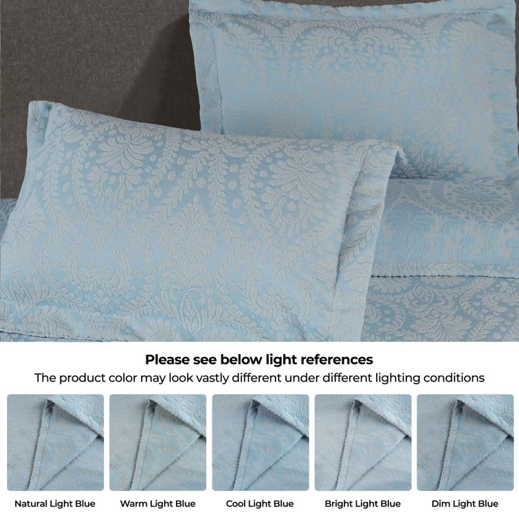 Light Blue Full Floral Cotton Blend Bedspread Set