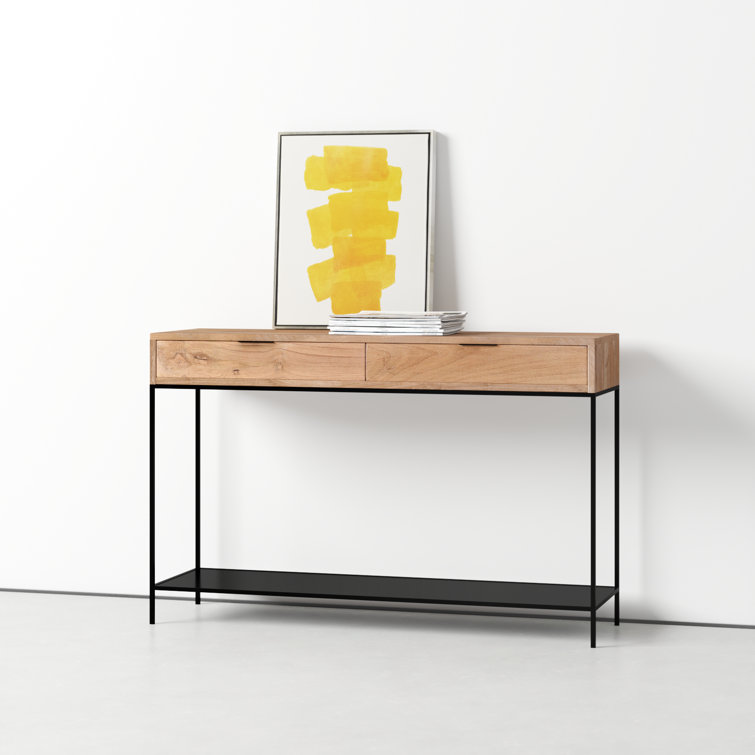 Theo 48'' Brown Wood and Black Metal Console Table with Storage