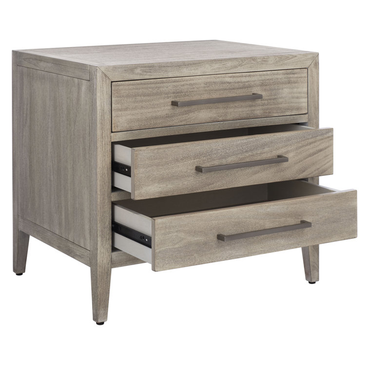 Ariella Light Grey Mahogany 3-Drawer Nightstand