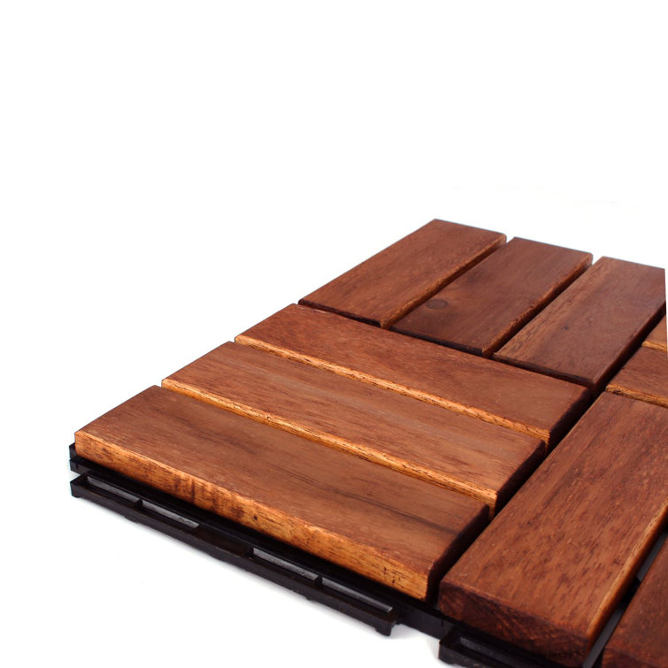 12" x 12" Brown Acacia Wood Interlocking Deck Tiles