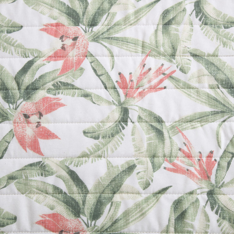 Full White Cotton Reversible Quilt Set with Botanical Print