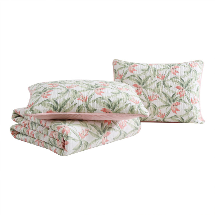 Full White Cotton Reversible Quilt Set with Botanical Print