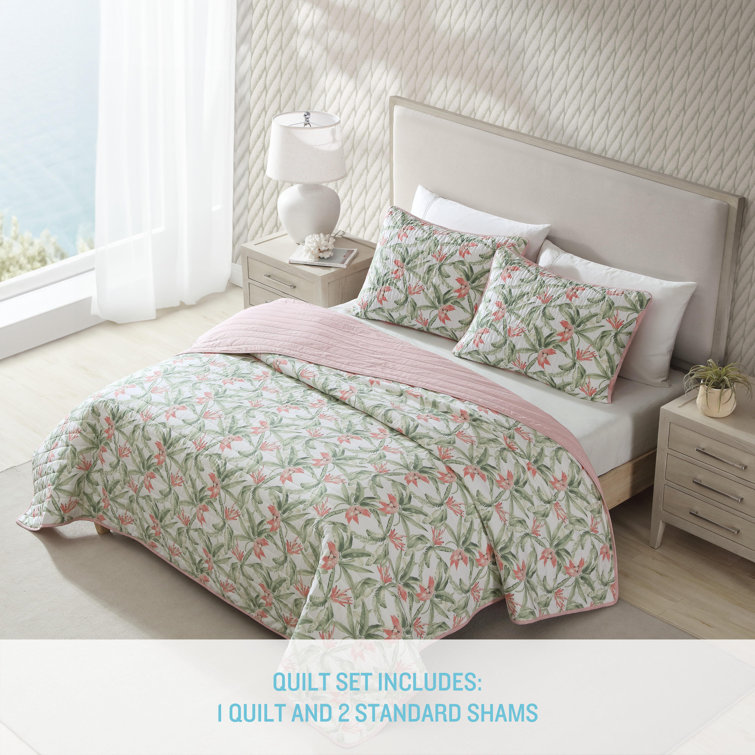 Full White Cotton Reversible Quilt Set with Botanical Print
