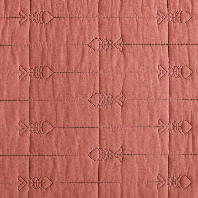 King Gray and Terracotta Cotton Reversible Quilt Set