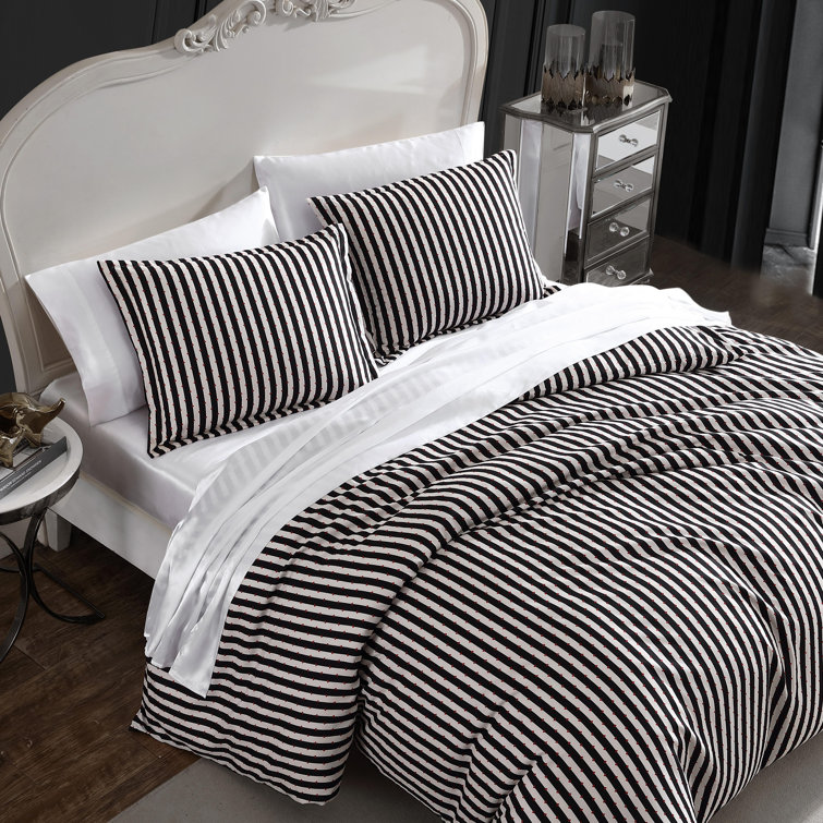 Twin Black and White Striped Polyester Duvet Cover Set