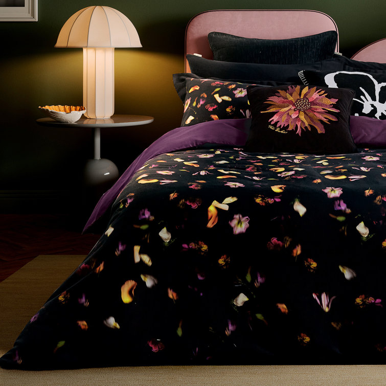 Full/Queen Black Cotton Floral Comforter Set