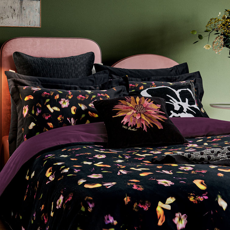 Full/Queen Black Cotton Floral Comforter Set