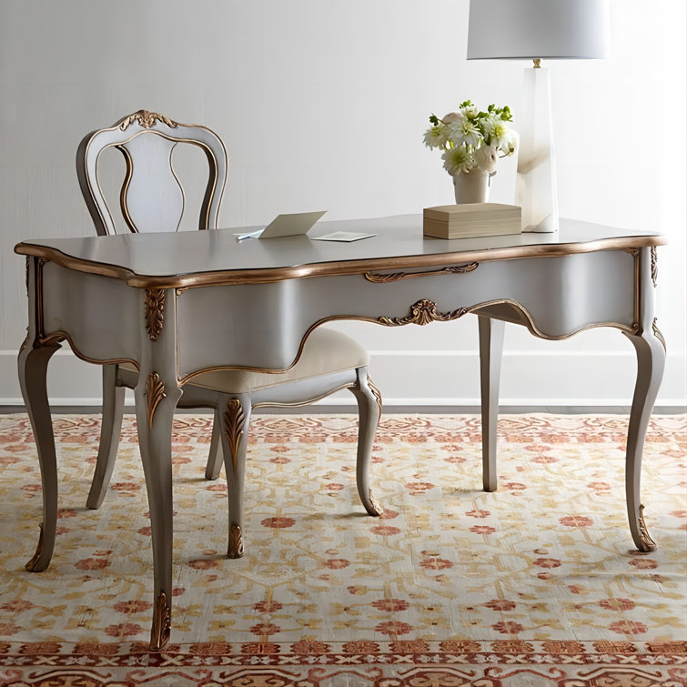 Gray French Country Wood Writing Desk with Drawers