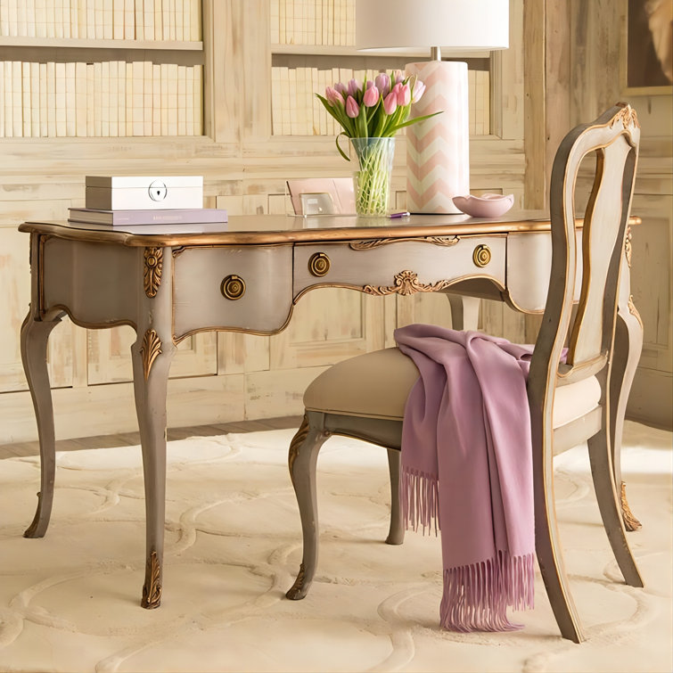 Gray French Country Wood Writing Desk with Drawers