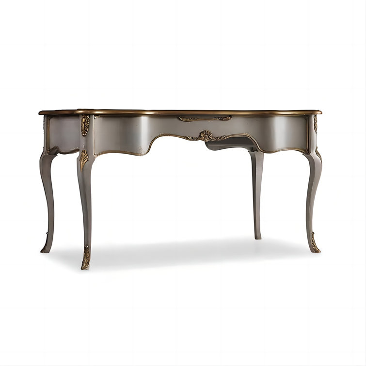 Gray French Country Wood Writing Desk with Drawers