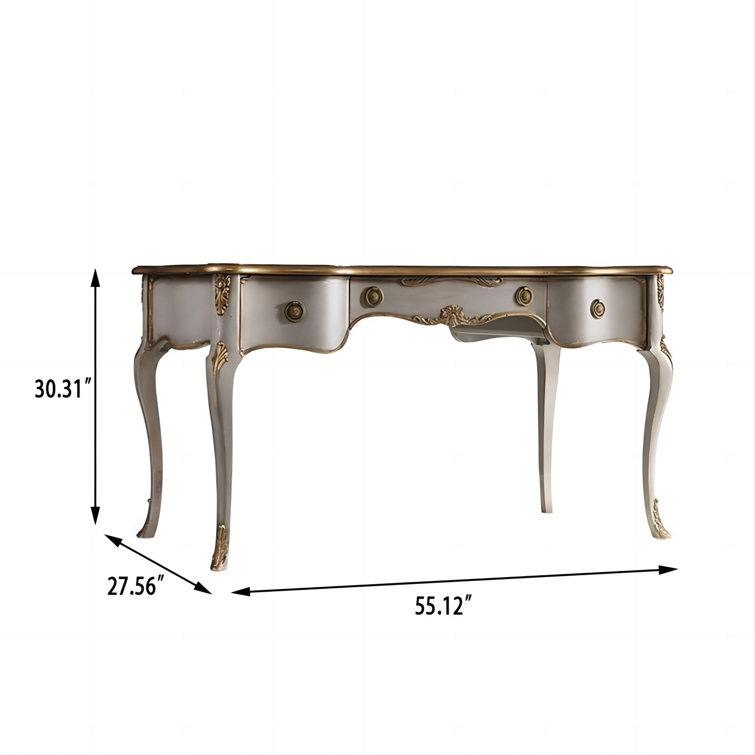 Gray French Country Wood Writing Desk with Drawers