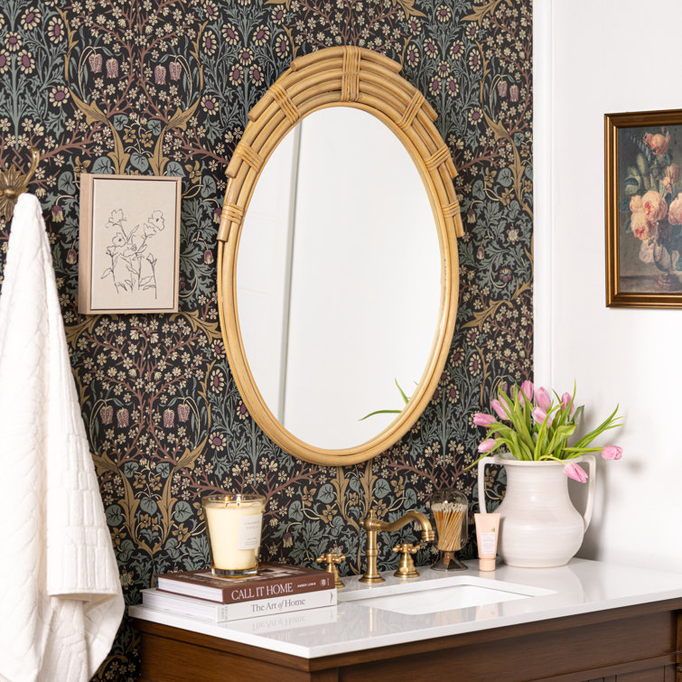 Bohemian Oval Rattan-Wood Wall Mirror