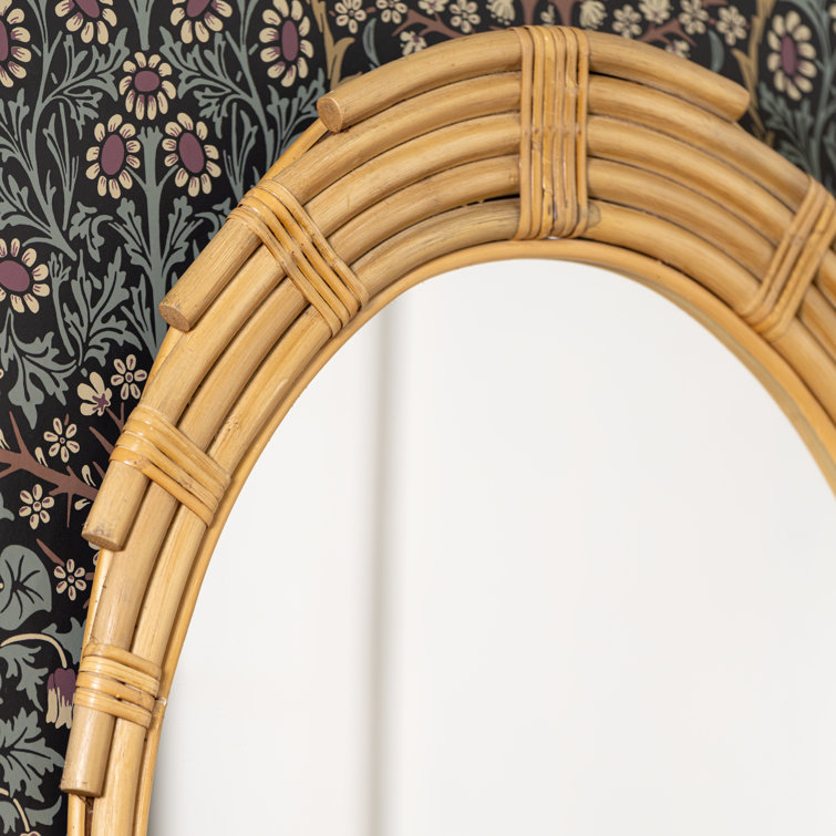 Bohemian Oval Rattan-Wood Wall Mirror