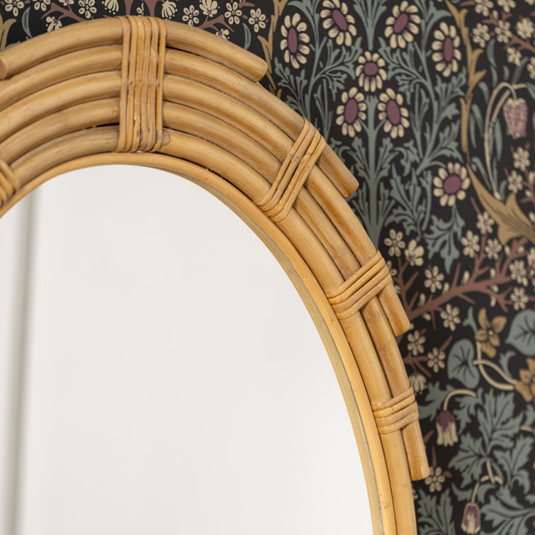 Bohemian Oval Rattan-Wood Wall Mirror