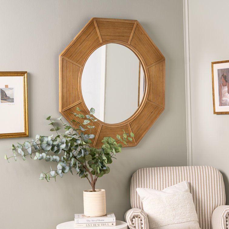 Bellamy Round 41" Natural Wood Geometric Wall Mirror