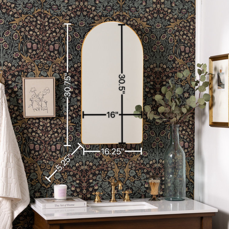Gold Arched Metal Medicine Cabinet with Mirror