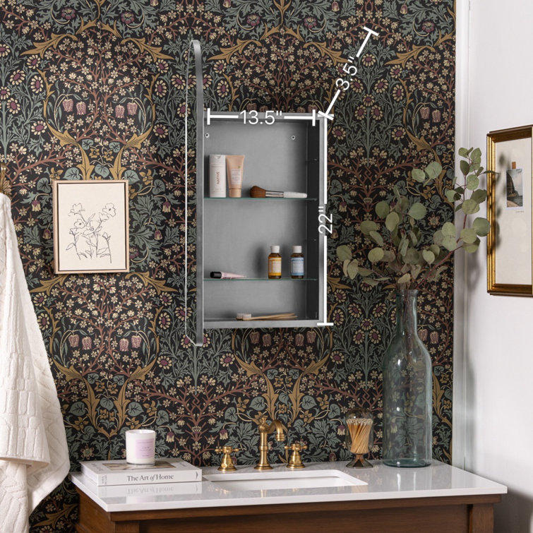 Silver Arched Medicine Cabinet with Glass Shelves