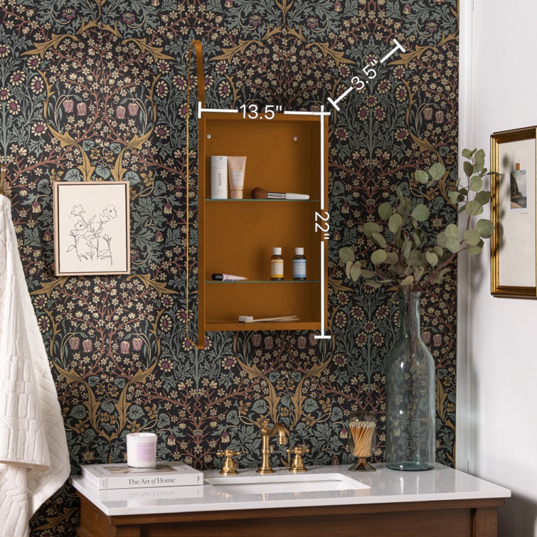 Gold Arched Metal Medicine Cabinet with Mirror