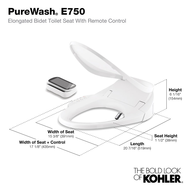 Sleek White Modern Elongated Bidet Toilet Seat with LED Nightlight