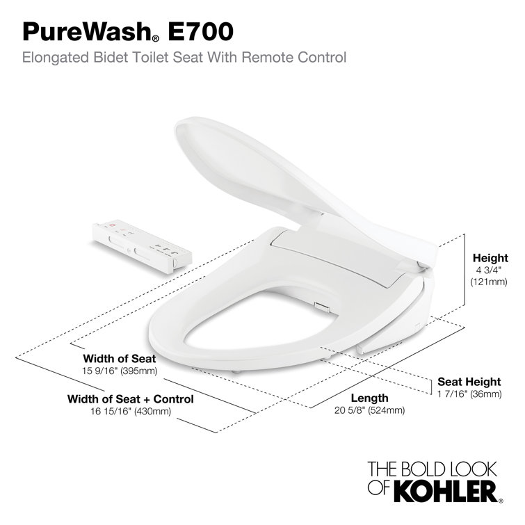 Sleek White Modern Elongated Bidet Toilet Seat with LED Nightlight