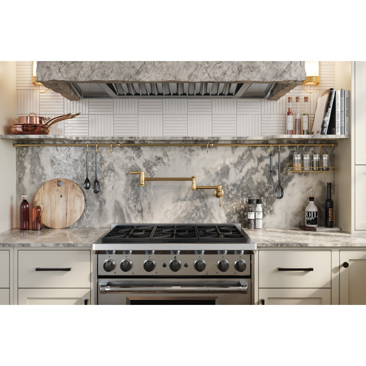 Vibrant Brushed Moderne Brass Wall-Mount Pot Filler Faucet