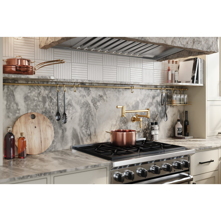 Vibrant Brushed Moderne Brass Wall-Mount Pot Filler Faucet