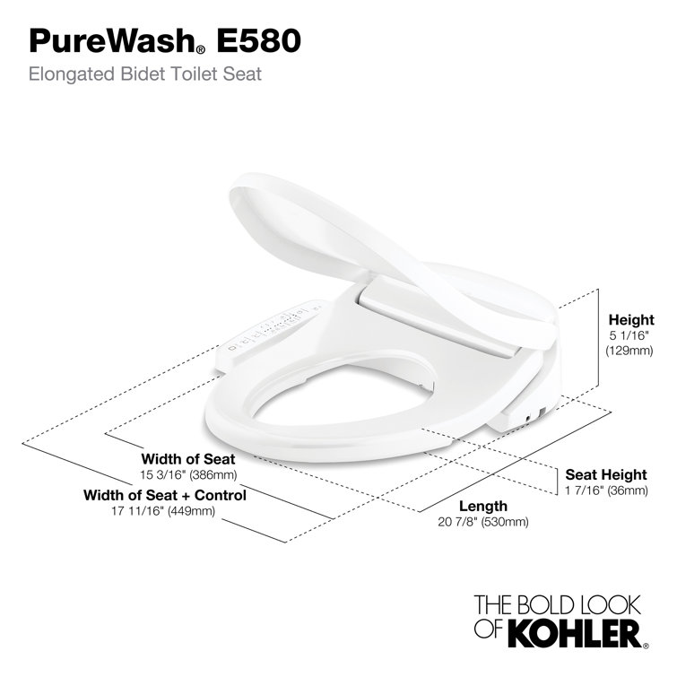 White Elongated Heated Bidet Toilet Seat with Stainless Steel Wand